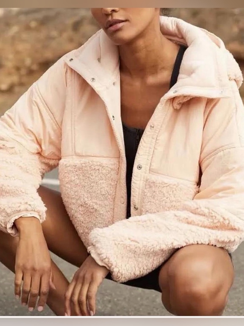 FP Movement by Free People Adventure Awaits Peach Fleece Jacket with Hood Sz L